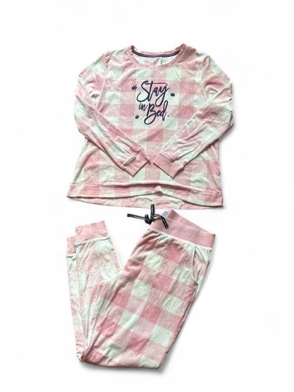 Jane and Bleecker Pink and White Plaid 'Stay in Bed' Pajama Set